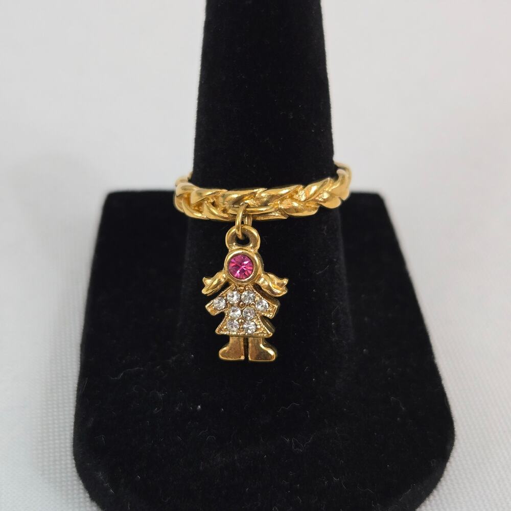 Vintage KIRKS FOLLY Gold Tone Braided Charm Ring "Little Girl" Size 6